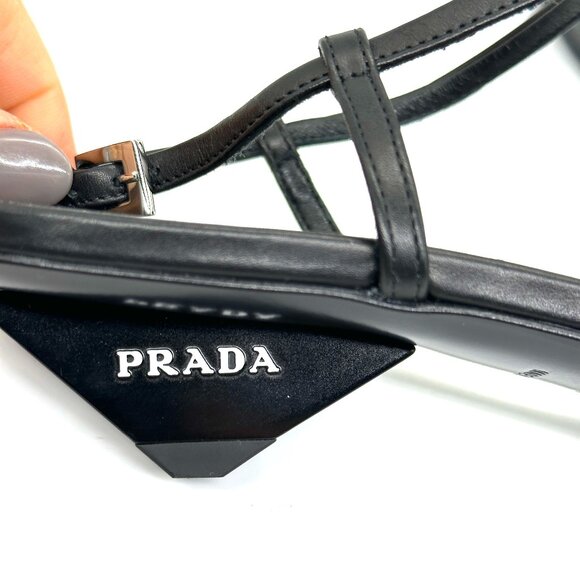 PRADA Modellerie Pointed Toe T Strap Ballerina Ballet Pumps Kitten Heels - Picture 12 of 15